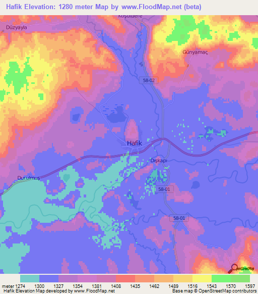 Hafik,Turkey Elevation Map