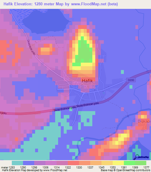 Hafik,Turkey Elevation Map