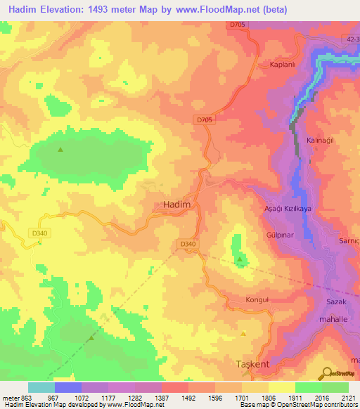 Hadim,Turkey Elevation Map