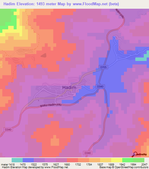 Hadim,Turkey Elevation Map