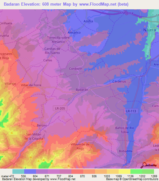 Badaran,Spain Elevation Map