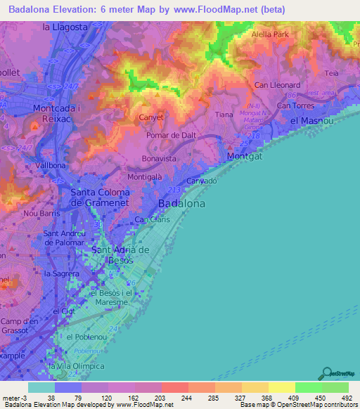 Badalona,Spain Elevation Map