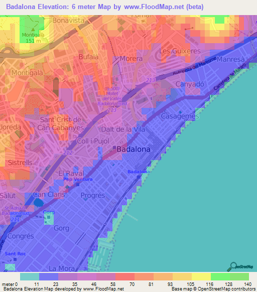 Badalona,Spain Elevation Map