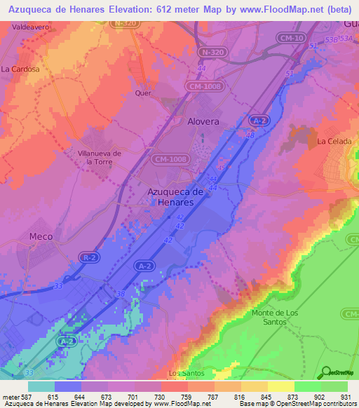 Azuqueca de Henares,Spain Elevation Map