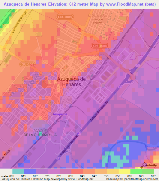 Azuqueca de Henares,Spain Elevation Map