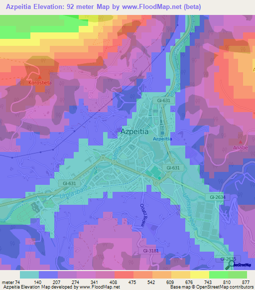 Azpeitia,Spain Elevation Map