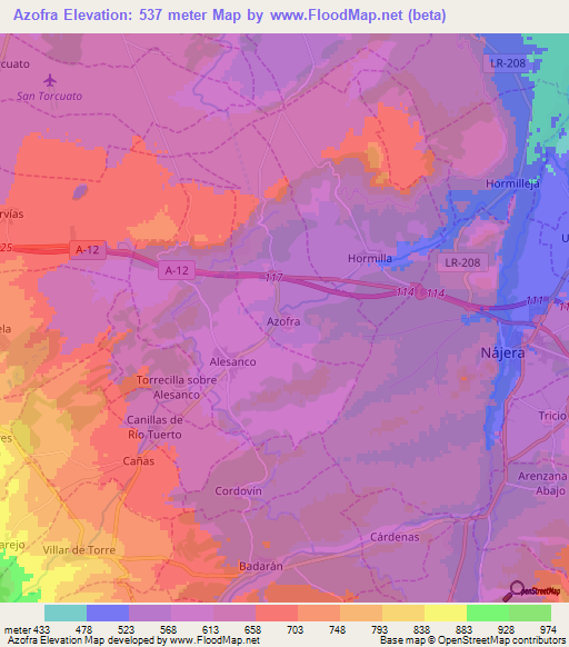 Azofra,Spain Elevation Map