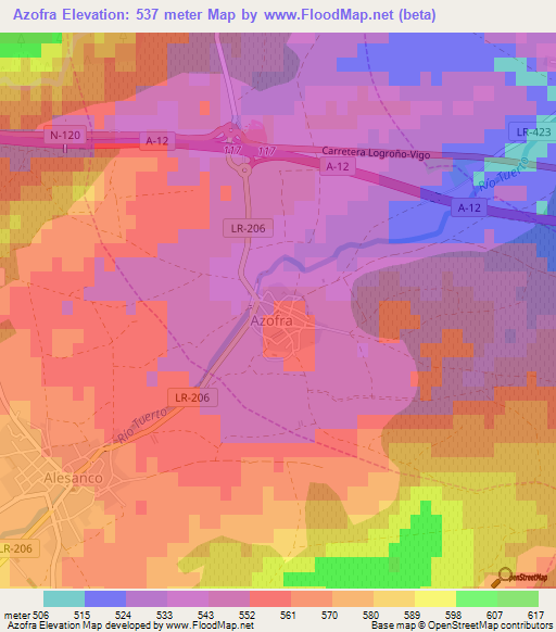 Azofra,Spain Elevation Map