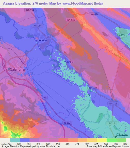 Azagra,Spain Elevation Map