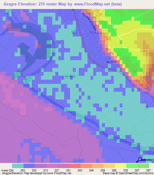 Azagra,Spain Elevation Map