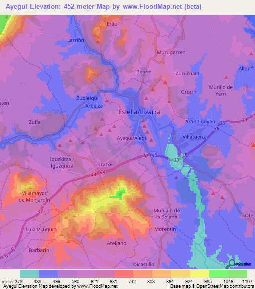 Ayegui,Spain Elevation Map