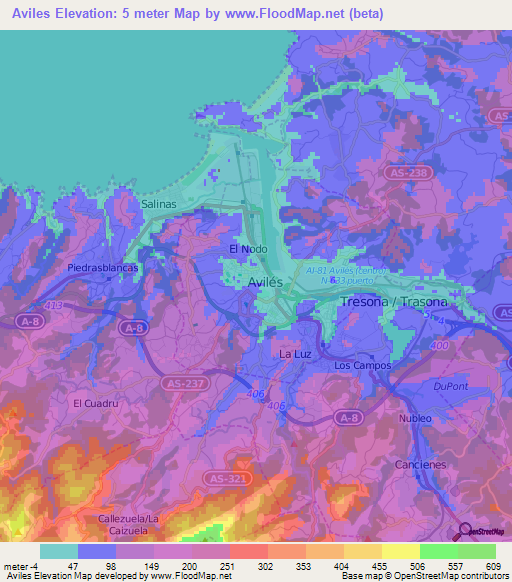 Aviles,Spain Elevation Map