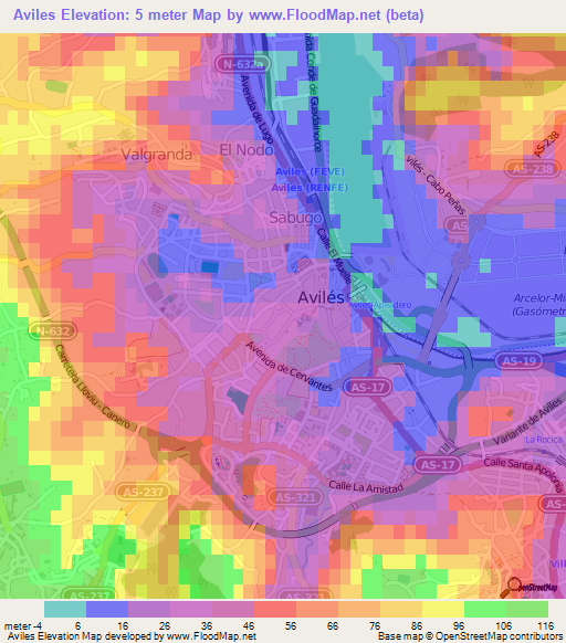 Aviles,Spain Elevation Map