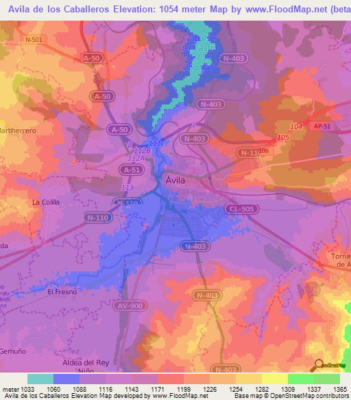 Avila de los Caballeros,Spain Elevation Map
