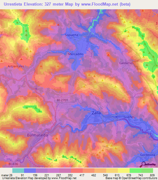 Urrestieta,Spain Elevation Map