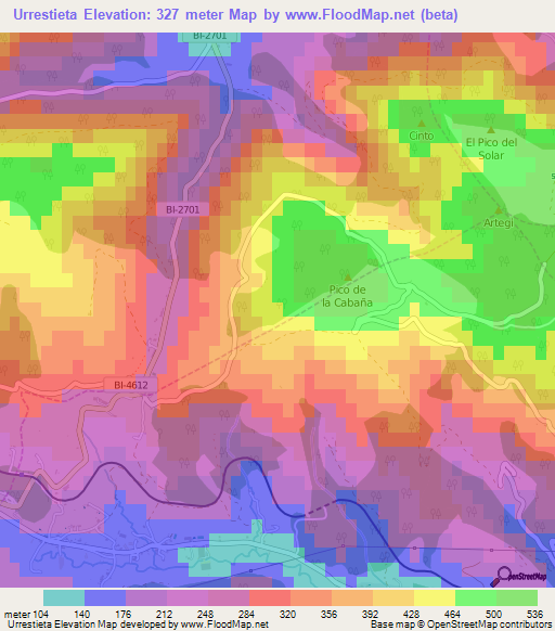 Urrestieta,Spain Elevation Map