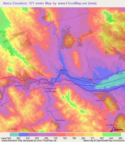 Ateca,Spain Elevation Map