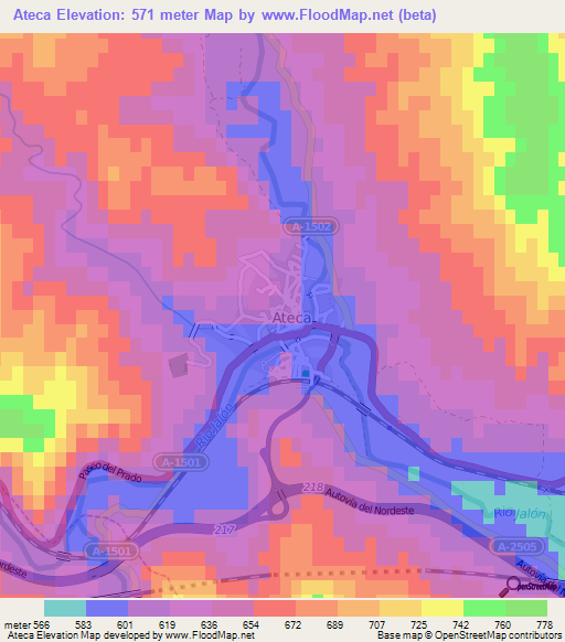 Ateca,Spain Elevation Map