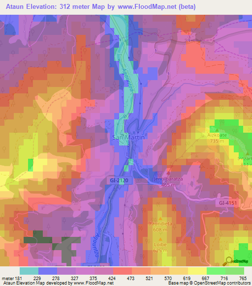 Ataun,Spain Elevation Map