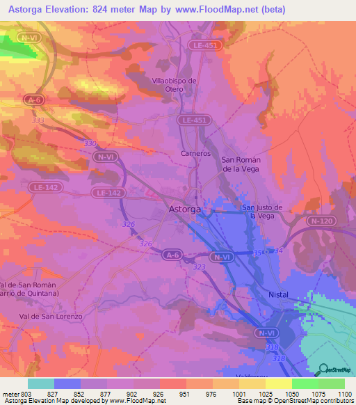 Astorga,Spain Elevation Map