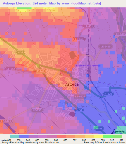 Astorga,Spain Elevation Map