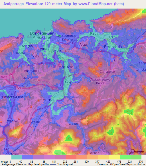 Astigarraga,Spain Elevation Map