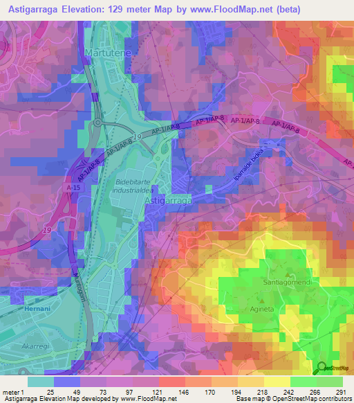 Astigarraga,Spain Elevation Map