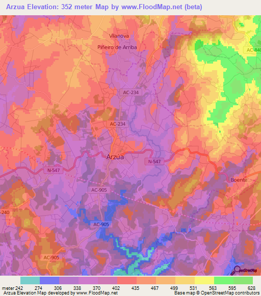 Arzua,Spain Elevation Map