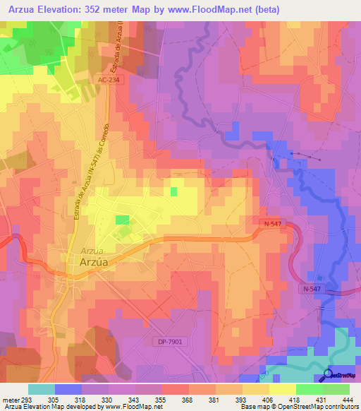 Arzua,Spain Elevation Map