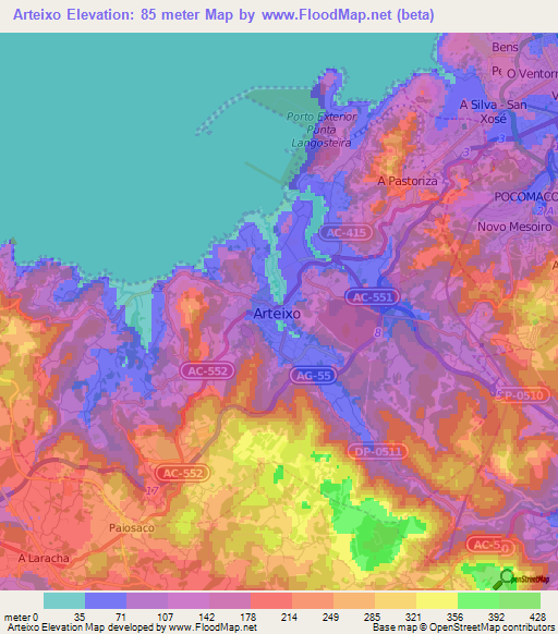 Arteixo,Spain Elevation Map