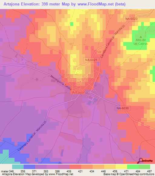 Artajona,Spain Elevation Map