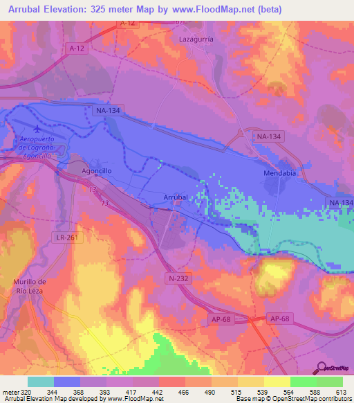 Arrubal,Spain Elevation Map