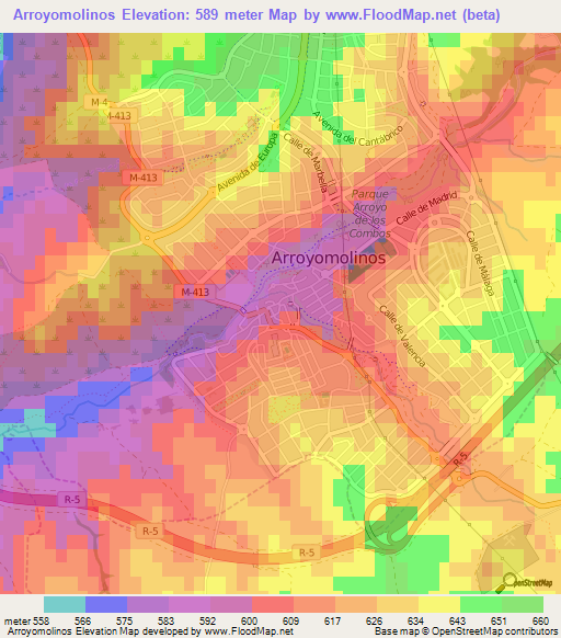 Arroyomolinos,Spain Elevation Map