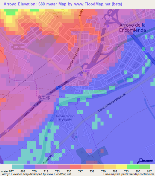 Arroyo,Spain Elevation Map