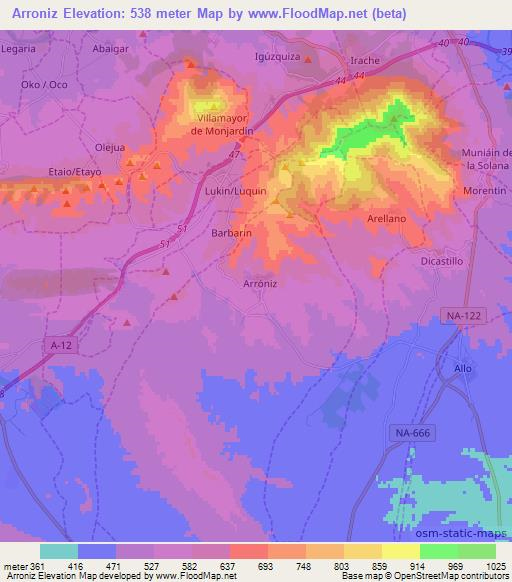 Arroniz,Spain Elevation Map