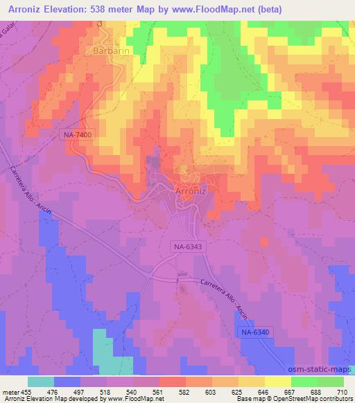 Arroniz,Spain Elevation Map