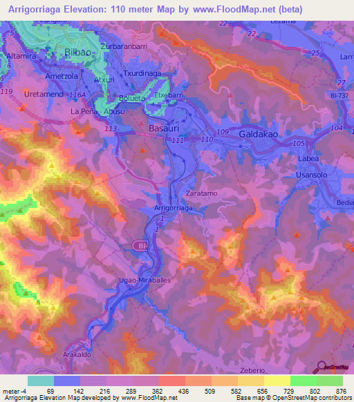 Arrigorriaga,Spain Elevation Map