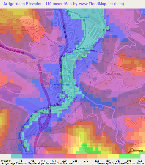 Arrigorriaga,Spain Elevation Map