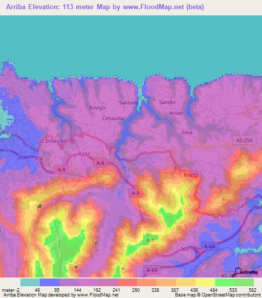 Arriba,Spain Elevation Map