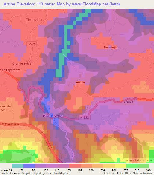 Arriba,Spain Elevation Map