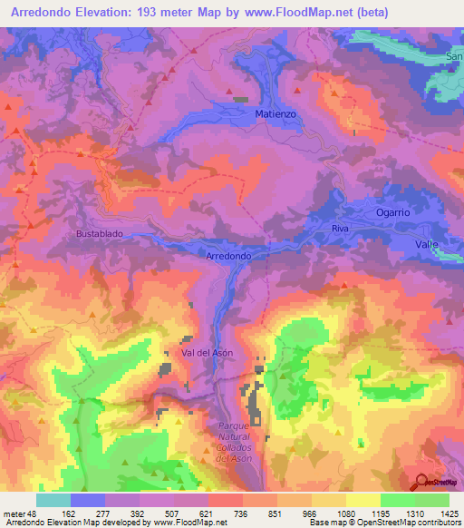 Arredondo,Spain Elevation Map