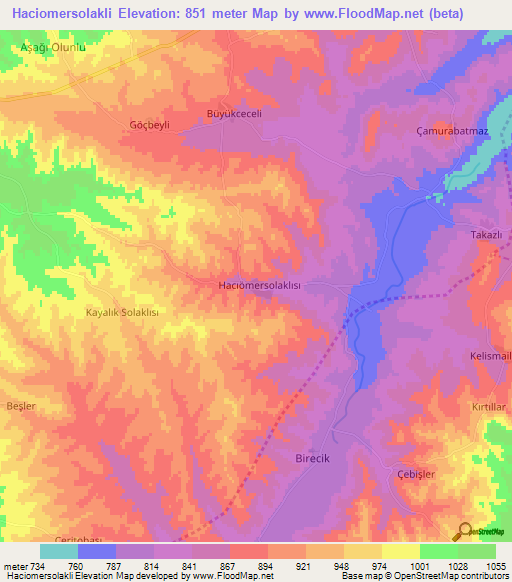 Haciomersolakli,Turkey Elevation Map