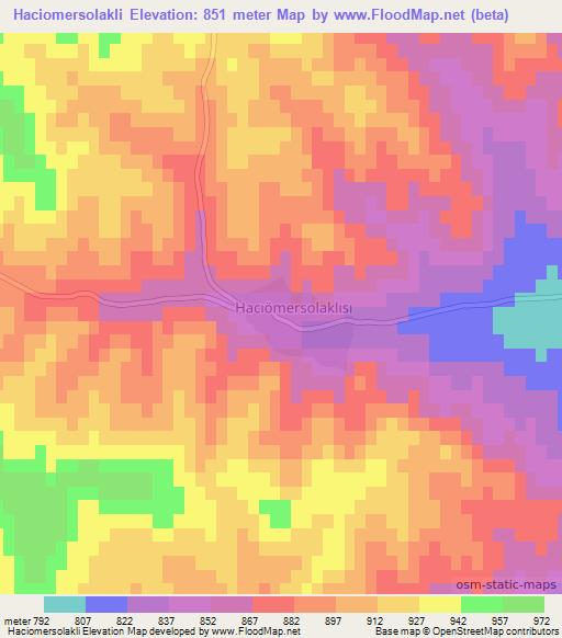 Haciomersolakli,Turkey Elevation Map