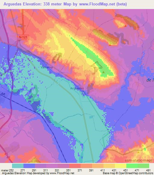 Arguedas,Spain Elevation Map