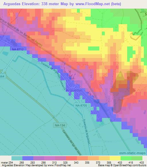 Arguedas,Spain Elevation Map