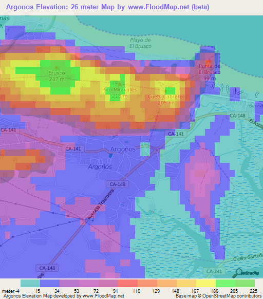 Argonos,Spain Elevation Map