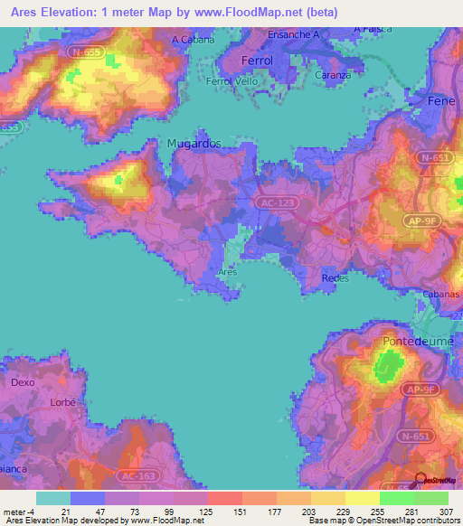 Ares,Spain Elevation Map