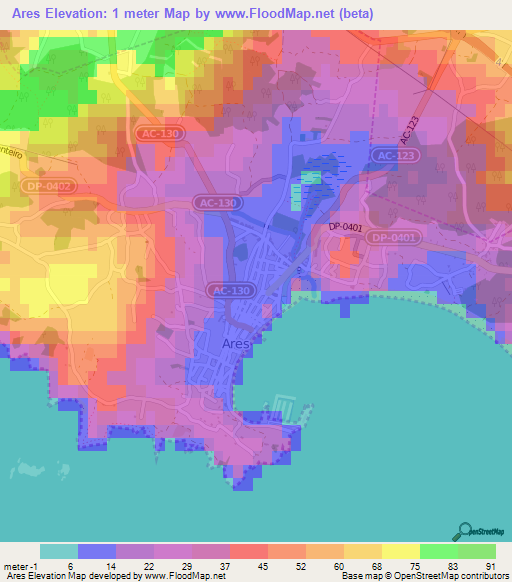 Ares,Spain Elevation Map