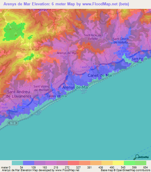 Arenys de Mar,Spain Elevation Map