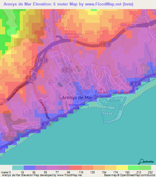 Arenys de Mar,Spain Elevation Map